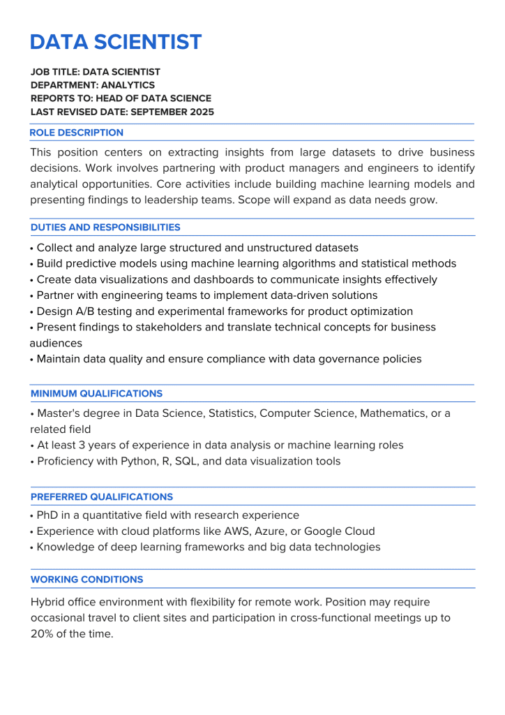 Data Scientist role description