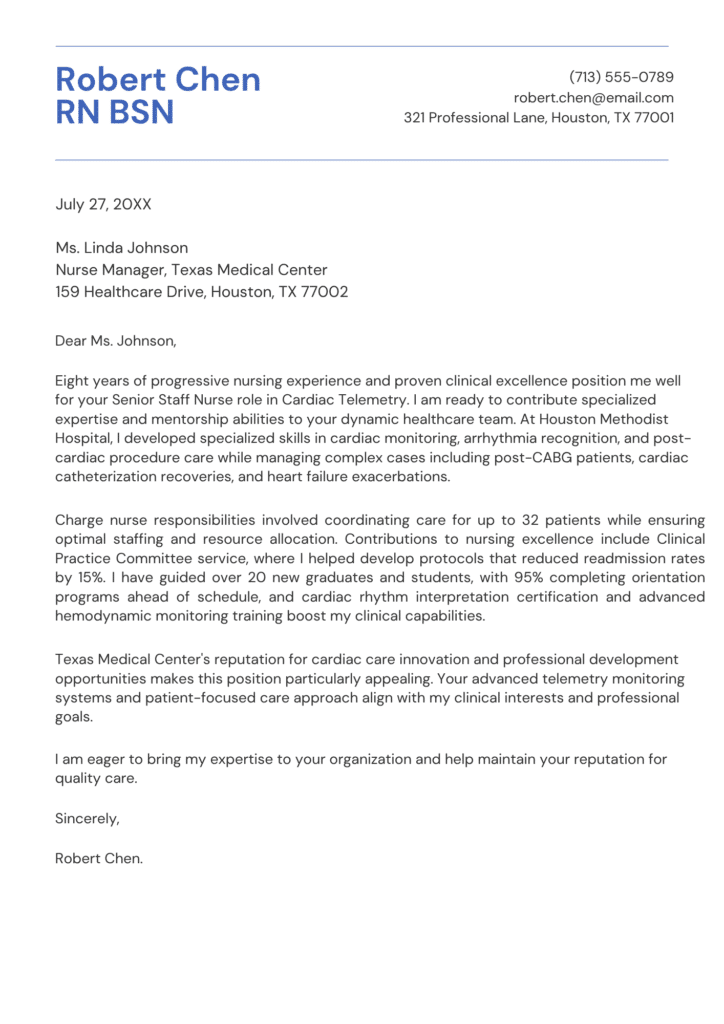 Experienced nursing cover letter