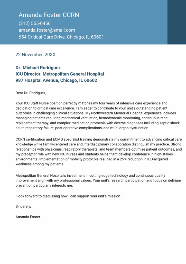 ICU nursing cover letter
