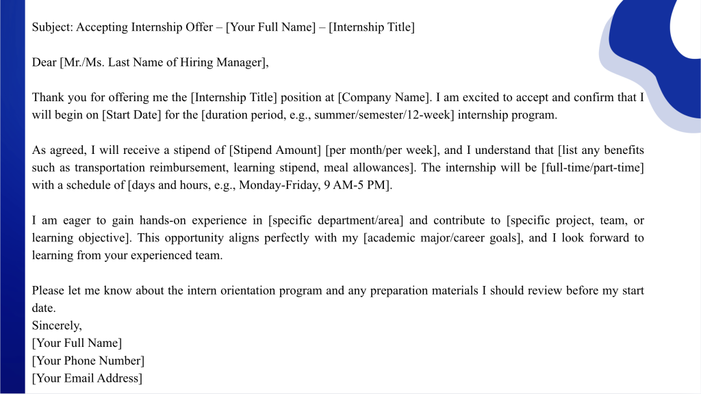Internship Acceptance Email Template