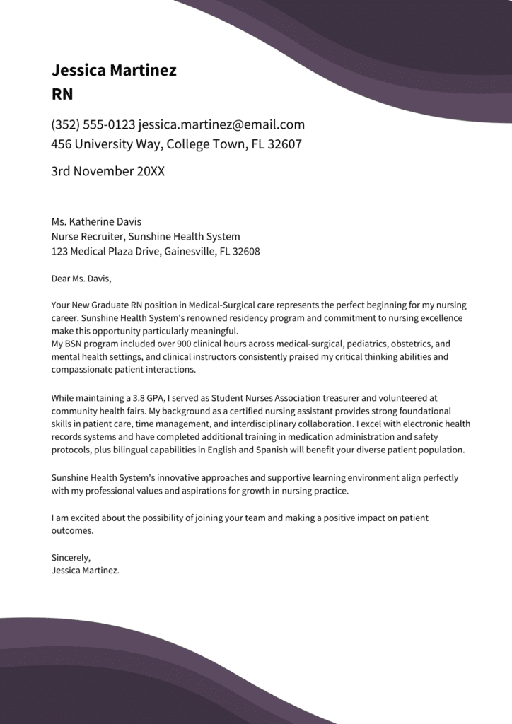 New grad RN cover letter