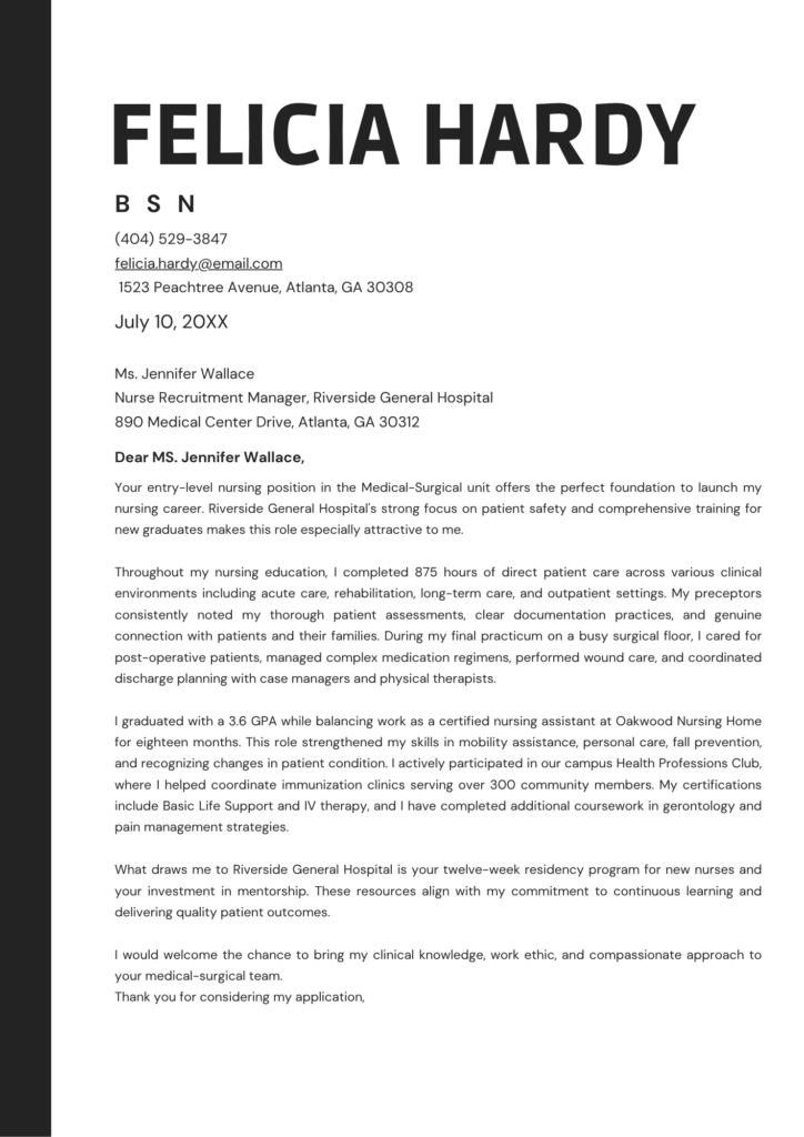 New grad nurse cover letter