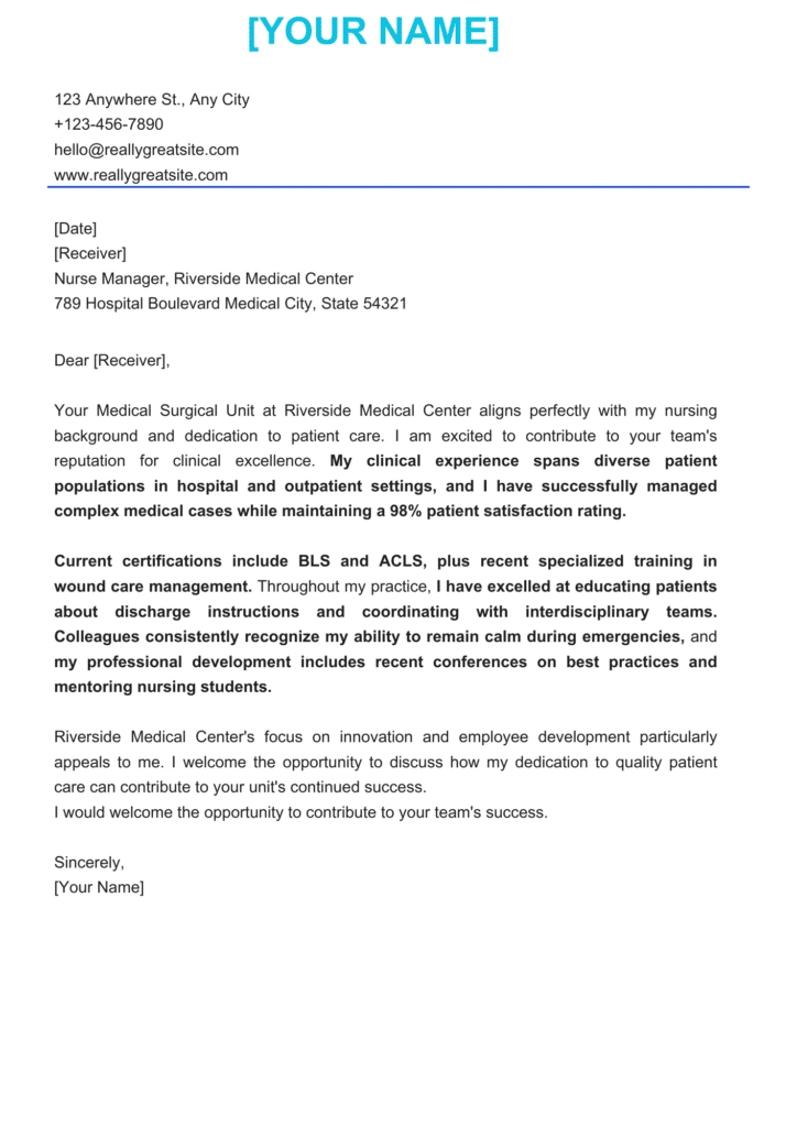 Nursing Cover Letter Sample