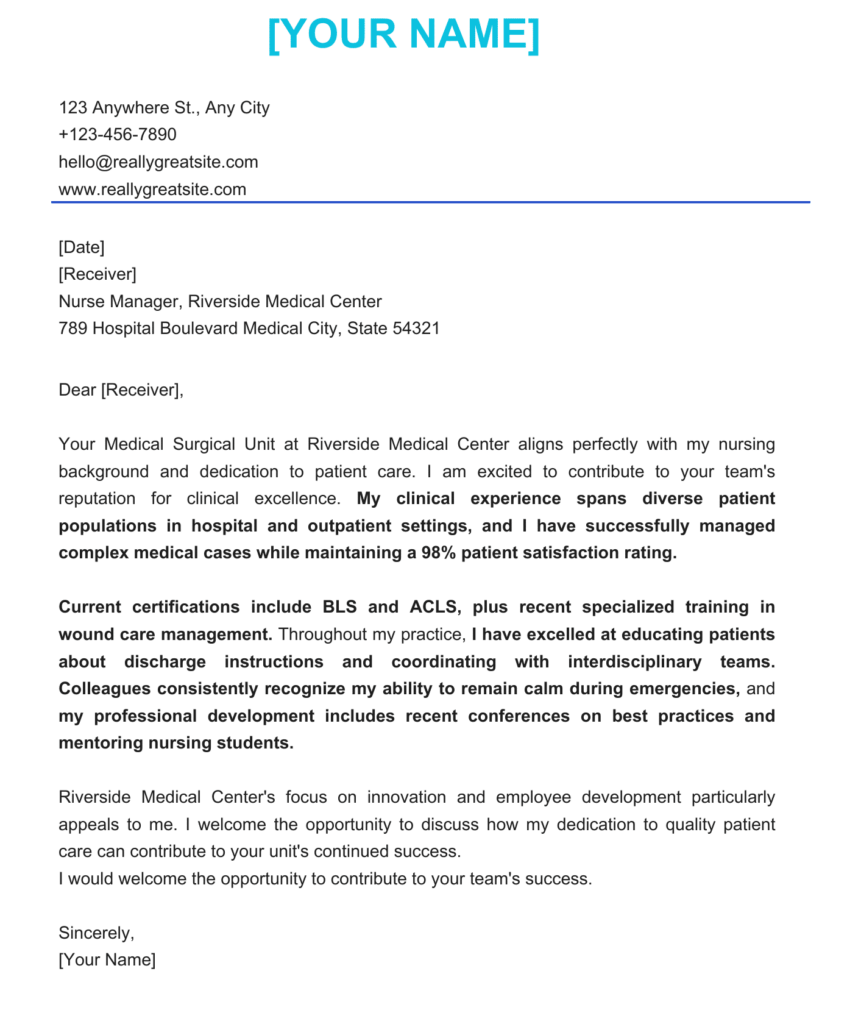 Nursing Cover Letter Sample