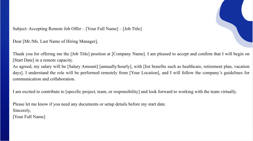 Remote Job Acceptance Template