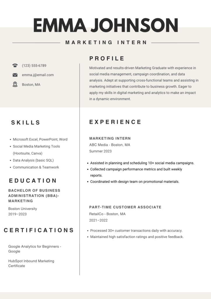 Resume Template For Entry-Level Candidates
