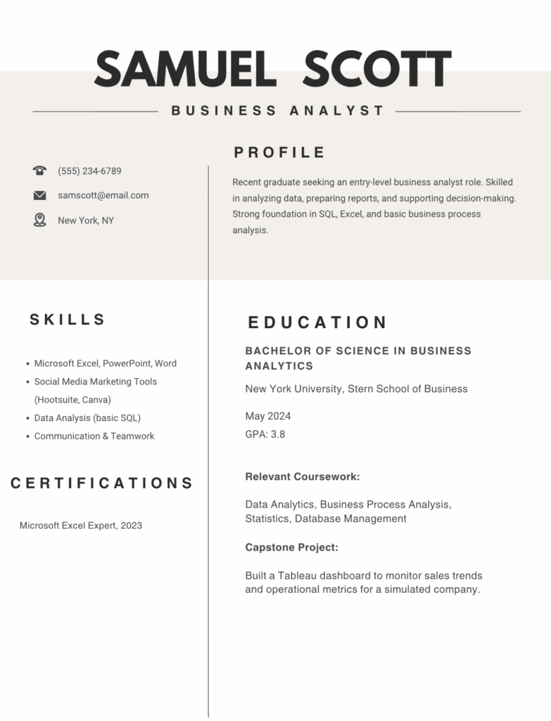 Sample Resume for Freshers