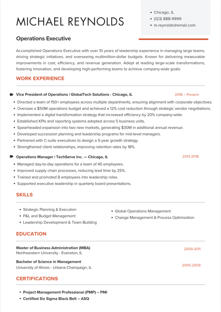 Resume Template For Senior-Level Candidates