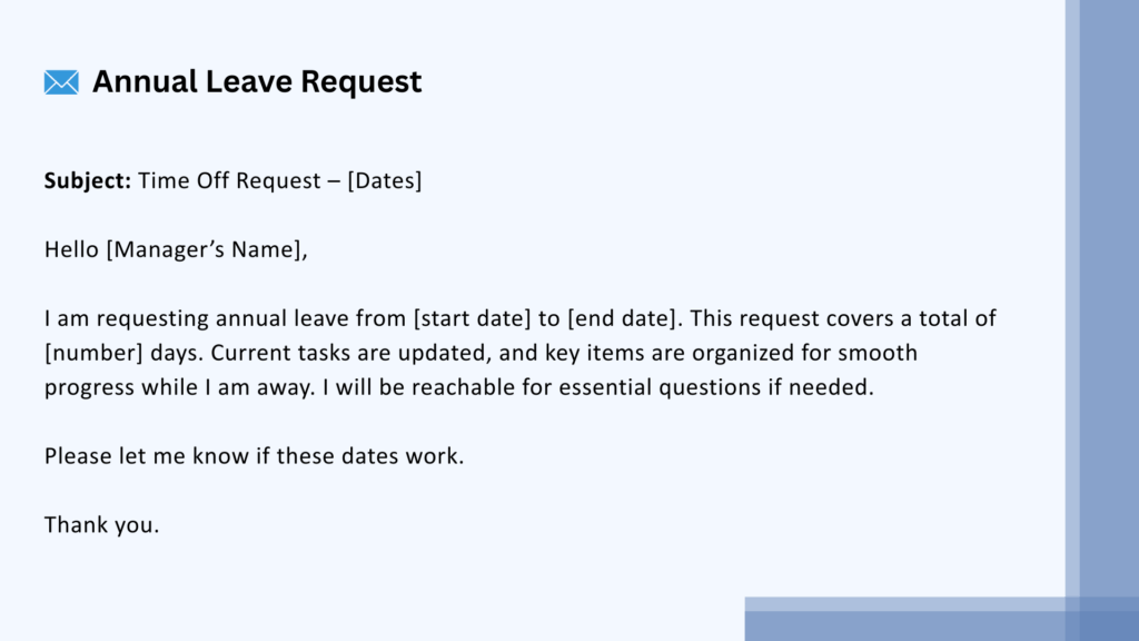 annual leave request time off sample email