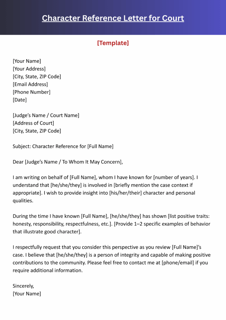 character reference letter for court template