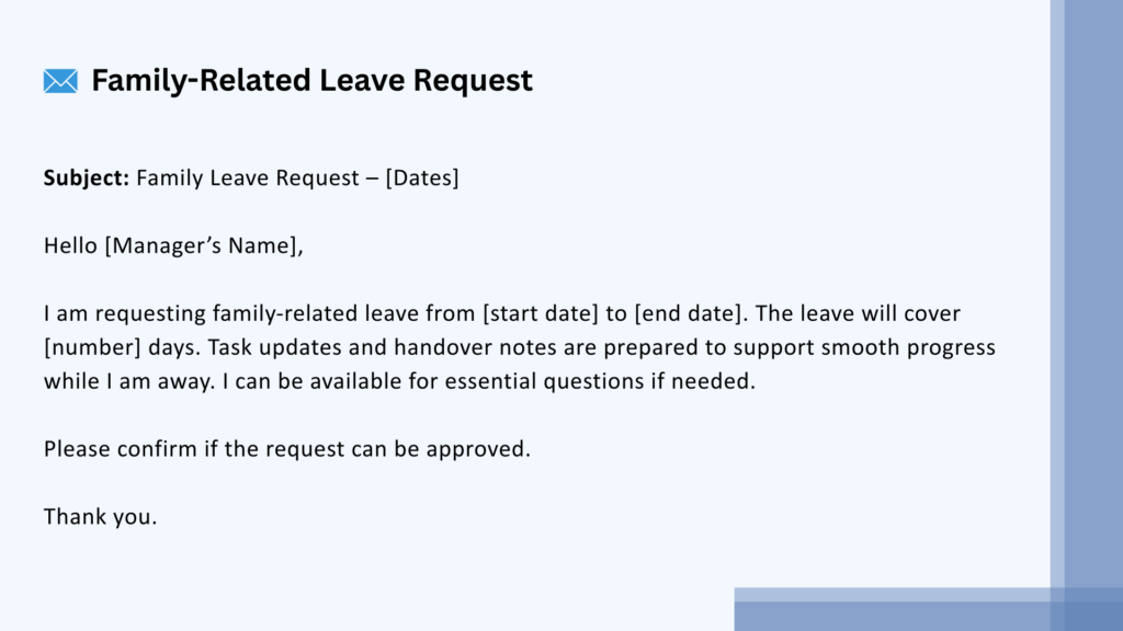 family related leave request time off request email sample