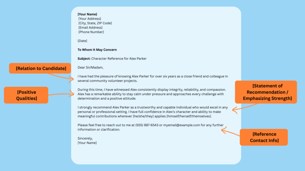 how to type a character reference letter