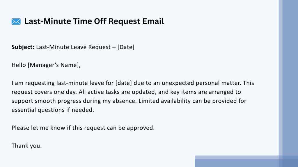 last minute time off request email sample