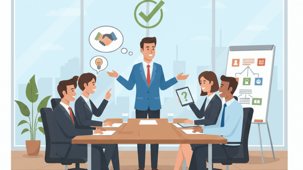 office scene of Ceo and employees in a meeting