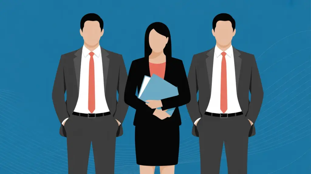 Illustration of three business professionals in suits, symbolizing contingent worker meaning in modern workforce roles and staffing models
