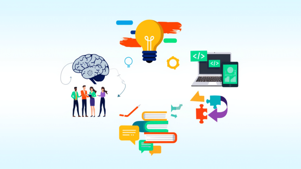 illustration showing 21st century skills concepts like critical thinking digital literacy innovation and collaboration