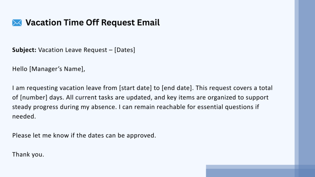 vacation time off request email sample