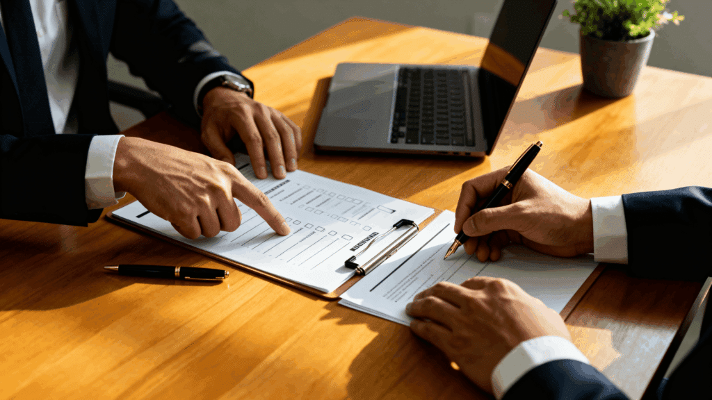 Two employees showing the difference between being responsible and accountable at work in an office setting