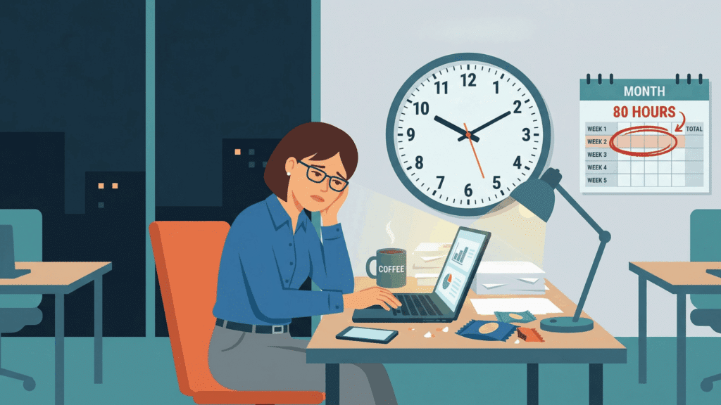 tired employee working late in the office