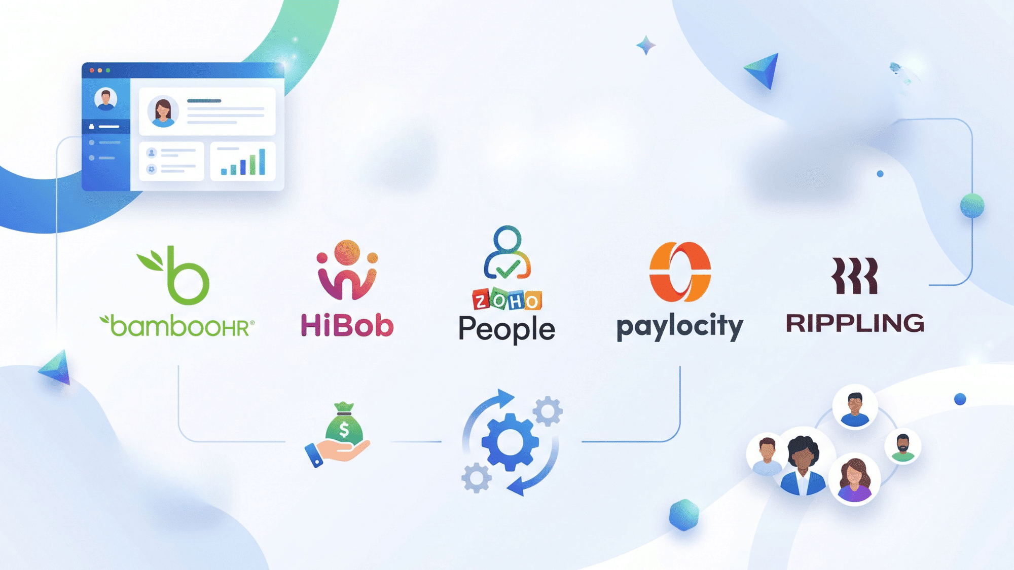 a modern collage featuring logos of comprehensive HR and employee engagement platforms