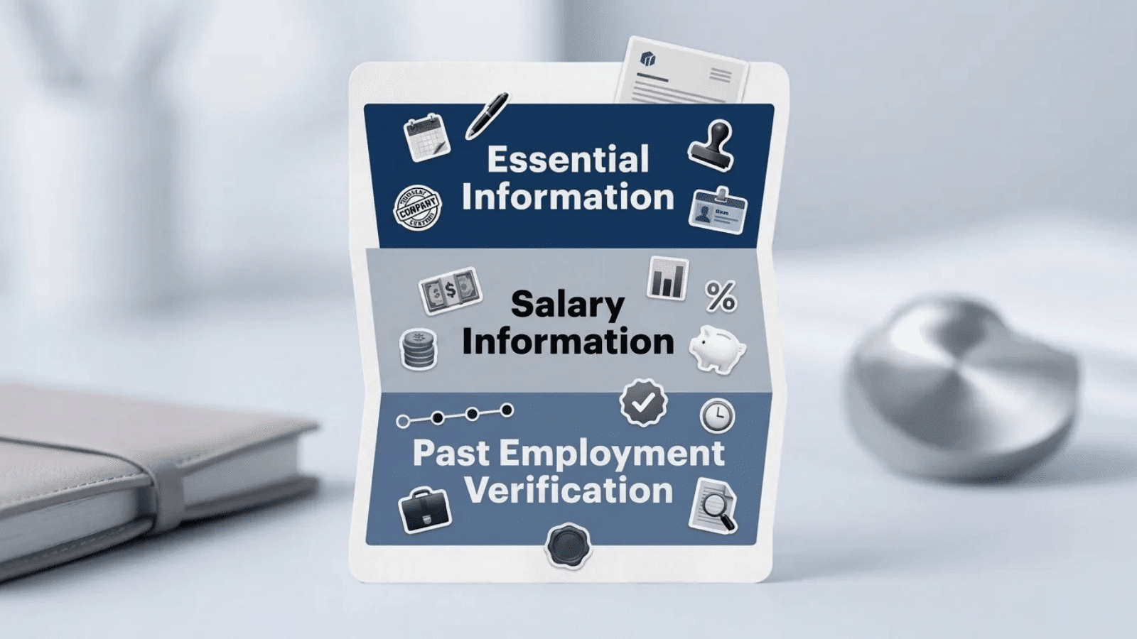 folded infographic highlighting essential information, salary details, and past employment verification requirements
