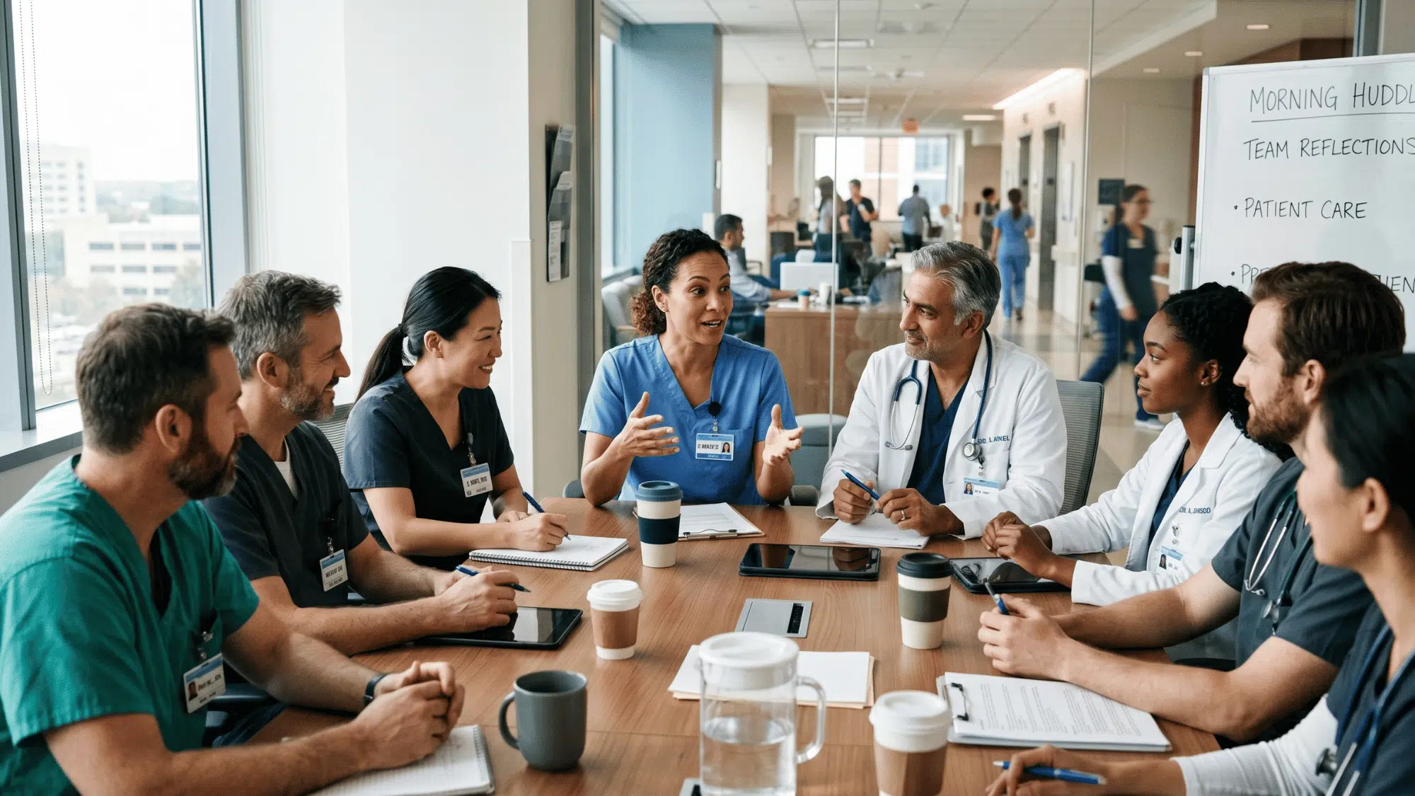 healthcare working professionals in a team meeting