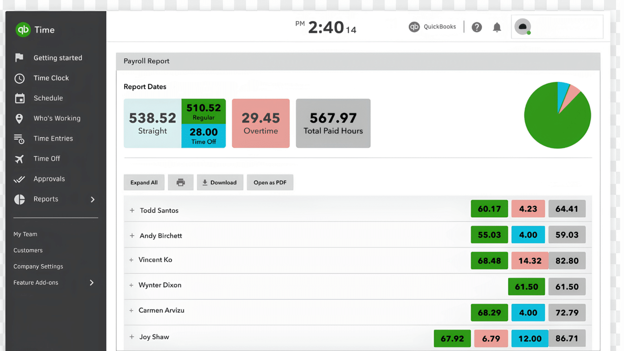 quickbook software dashboard for small business use