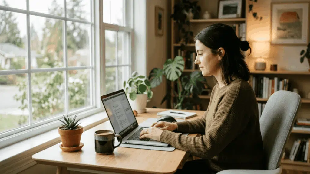 remote employee working from home following remote work policy guidelines