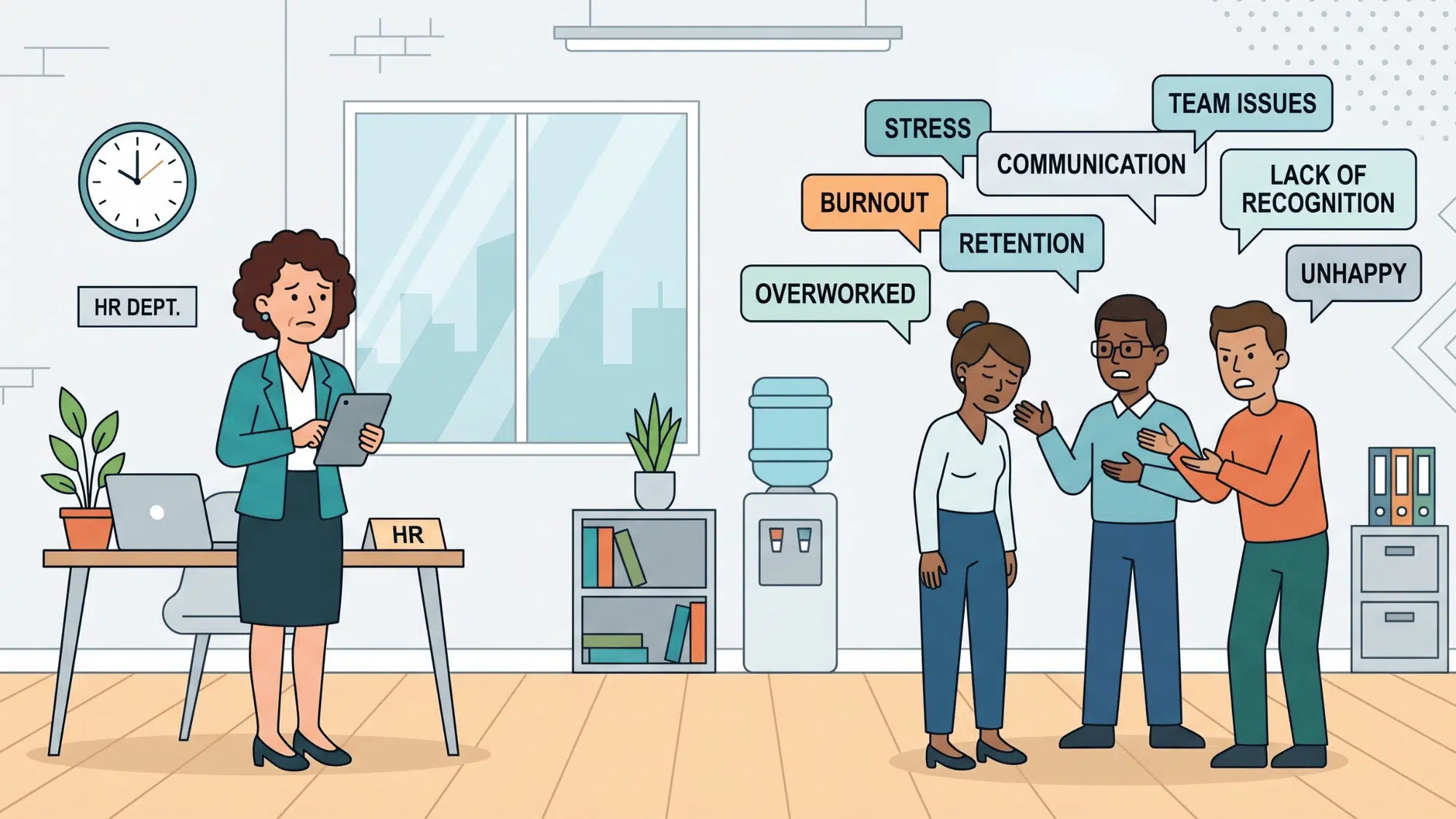 simple illustration of hr getting worried and tensed due to words