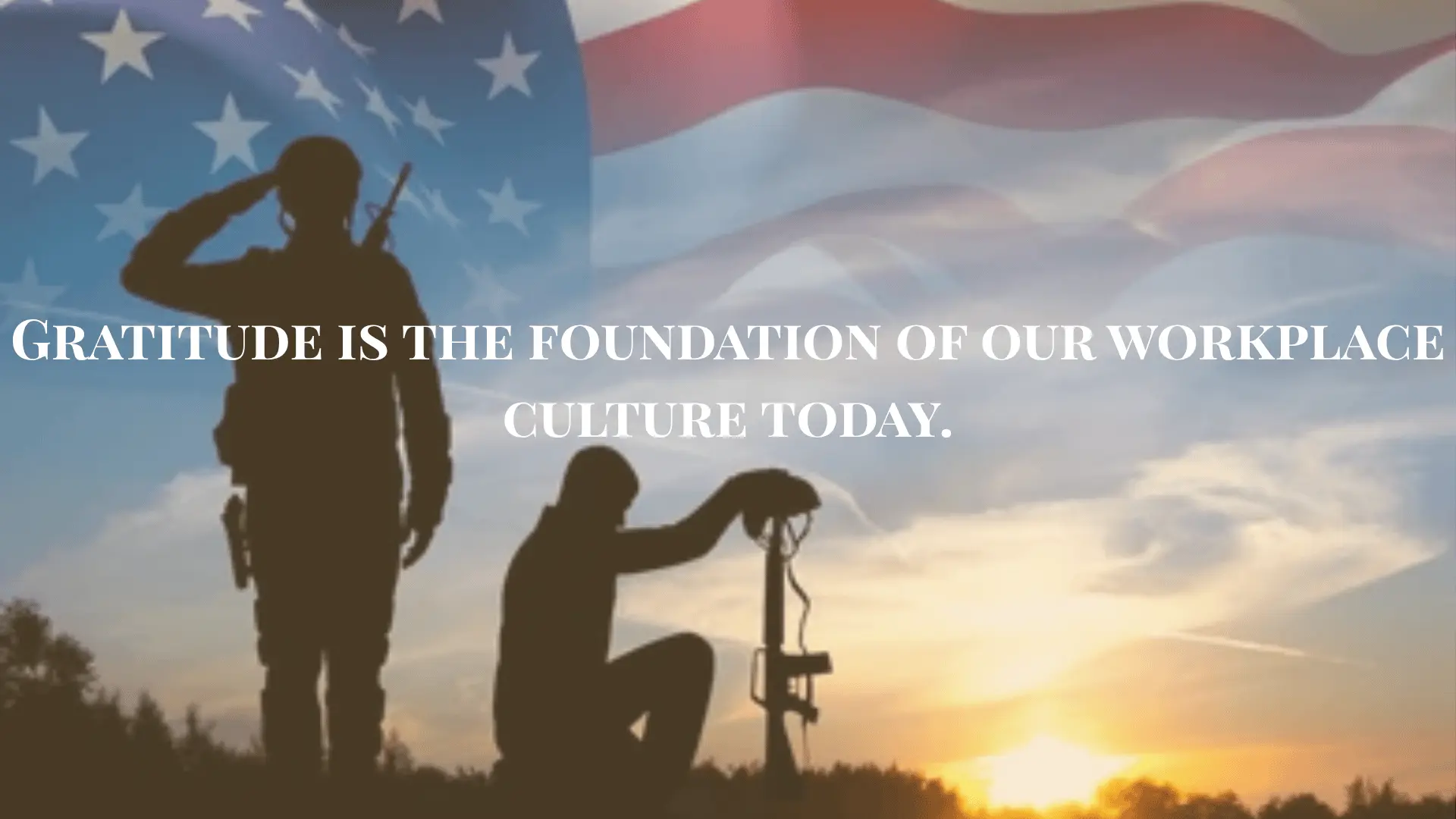 Soldier saluting in front of an American flag during sunset, symbolizing respect and honor.