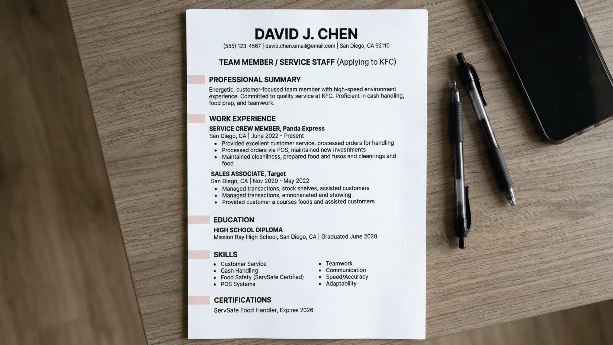 a clean professional resume on a desk