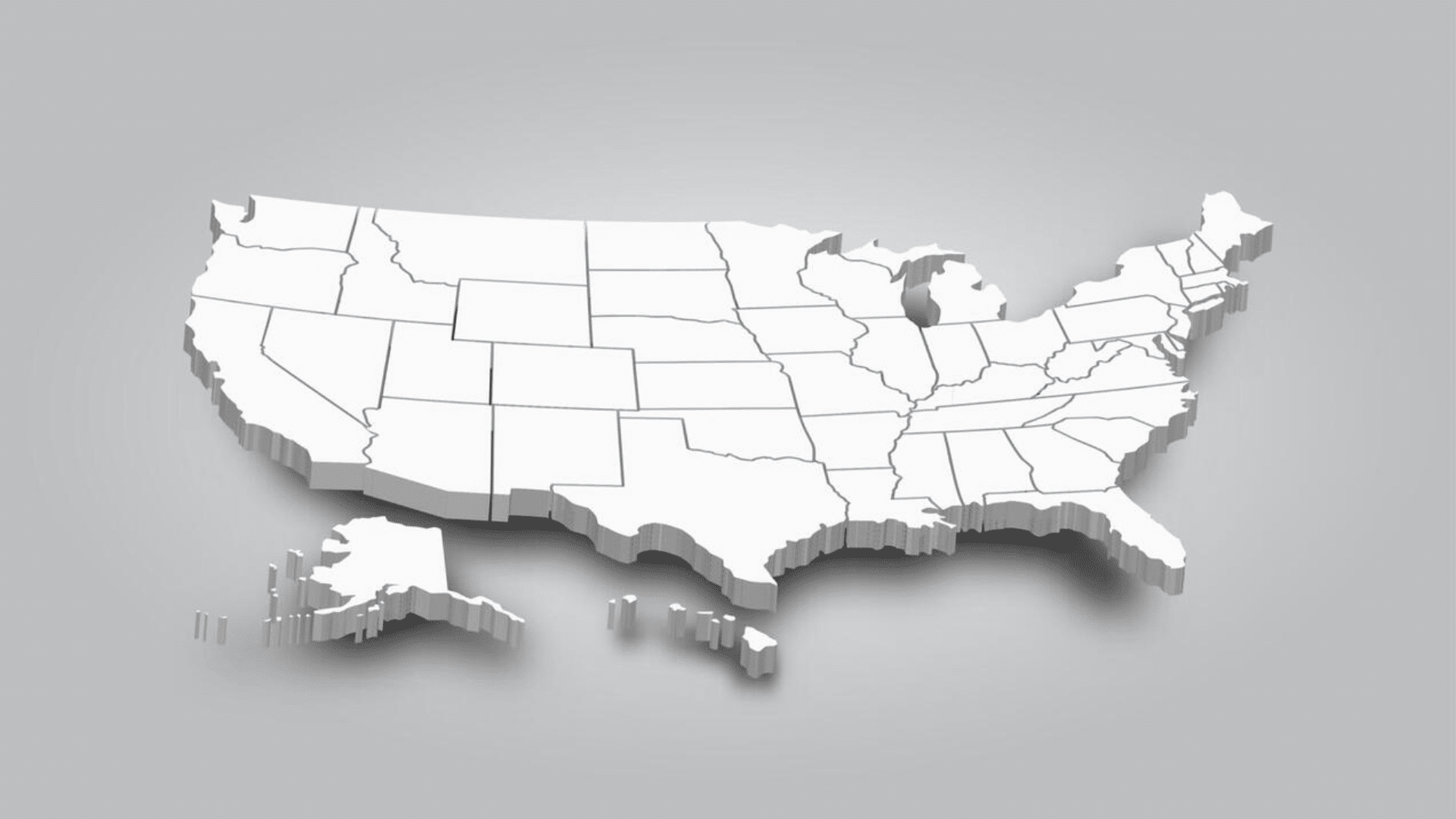 3D illustration of a USA map showcasing geographical features and state boundaries.