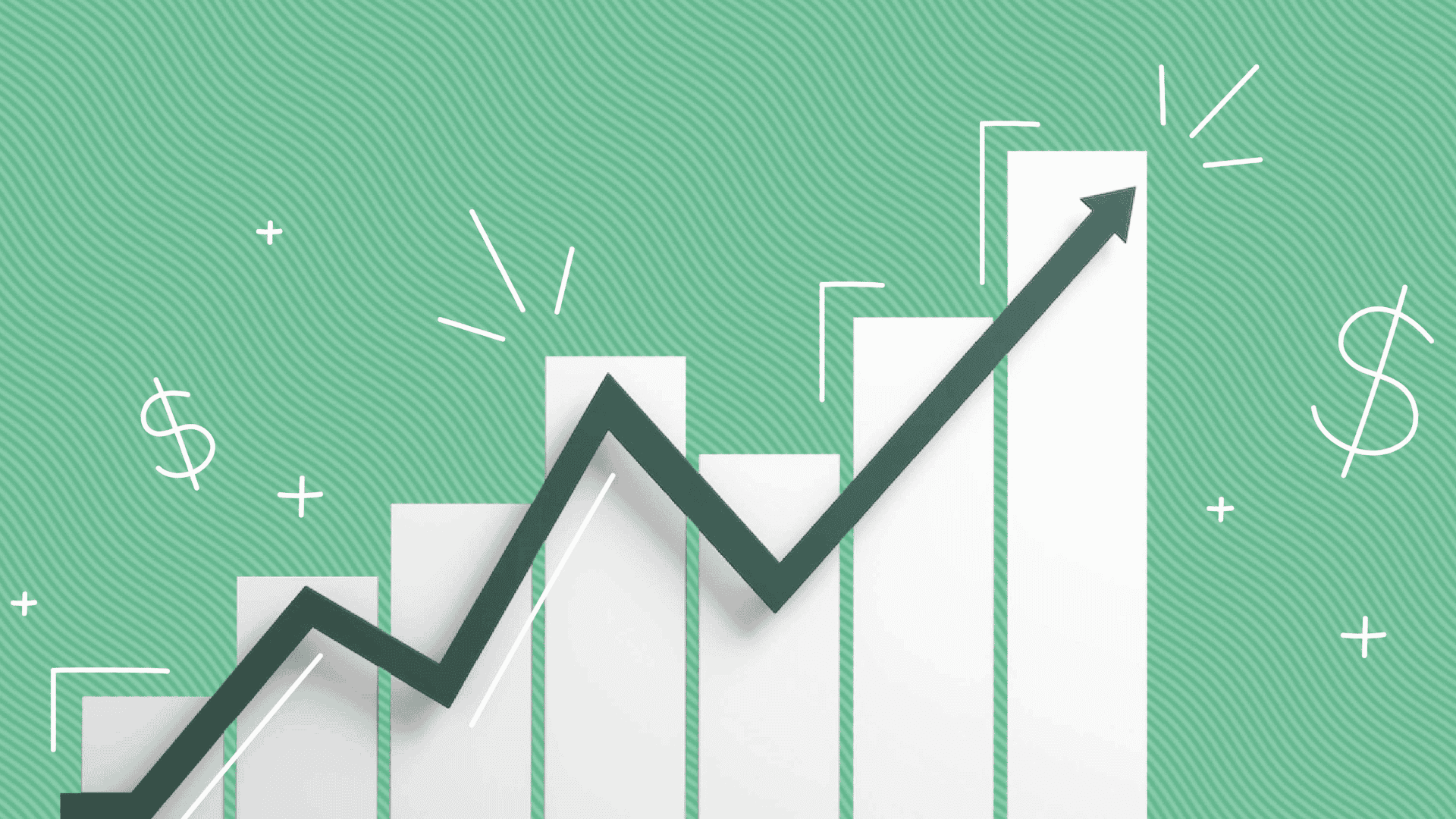 A bar and line chart showing rising stock value and financial growth over time