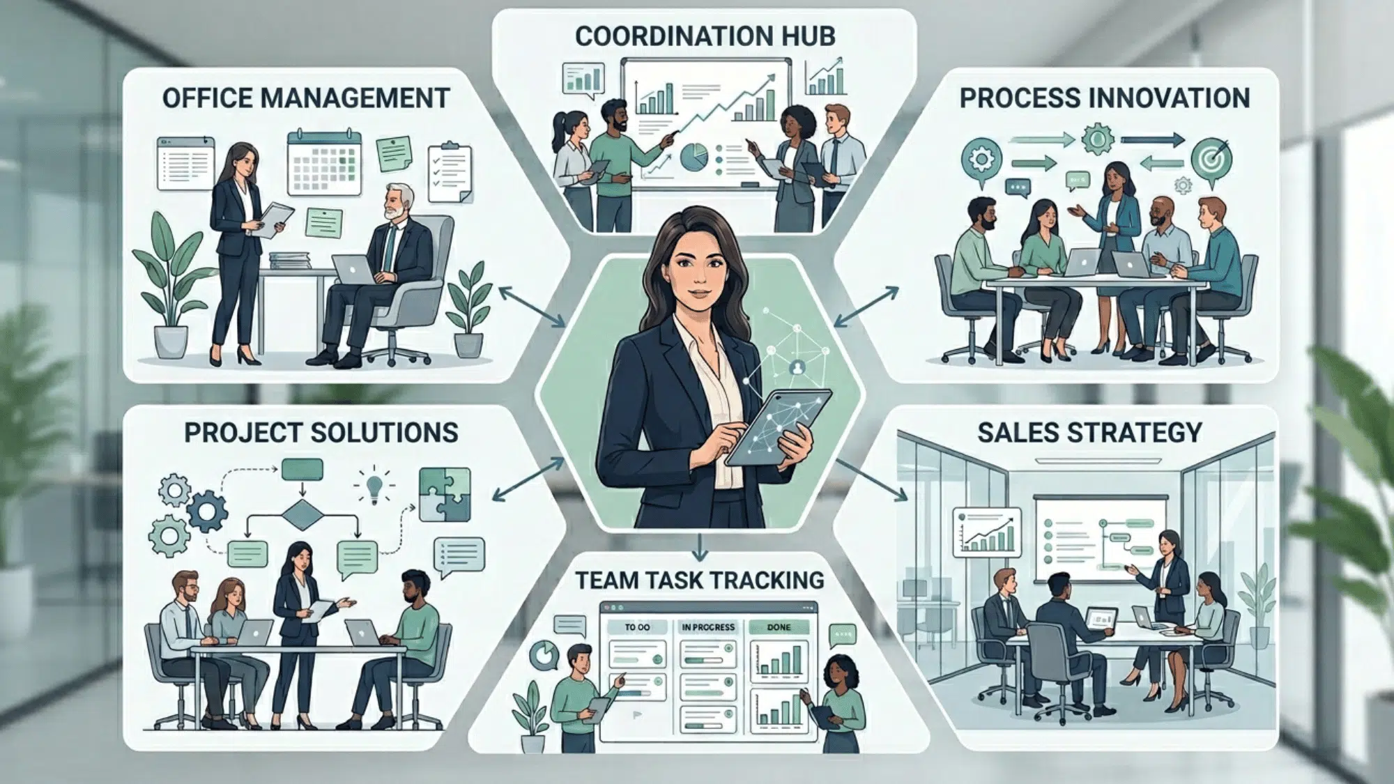 a clean business collage on the core responsibilities of a Chief of Staff