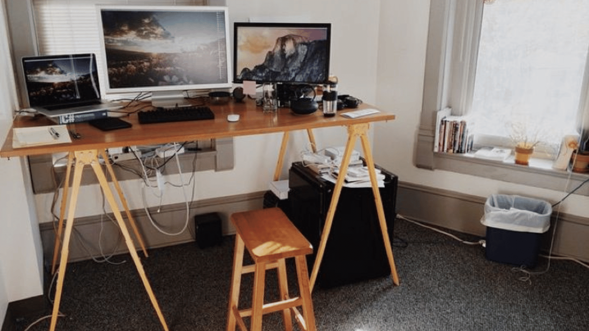 Work station on a standing desk