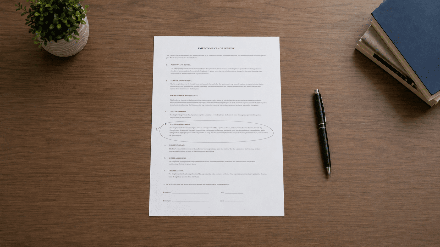 How Does a Non-Solicitation Agreement Work? document with employment agreement text and pen on wooden desk
