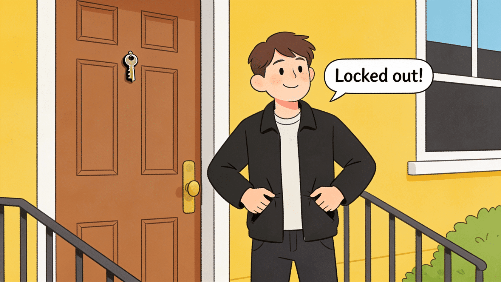 Illustration of a person locked out of their house, good excuses to miss work