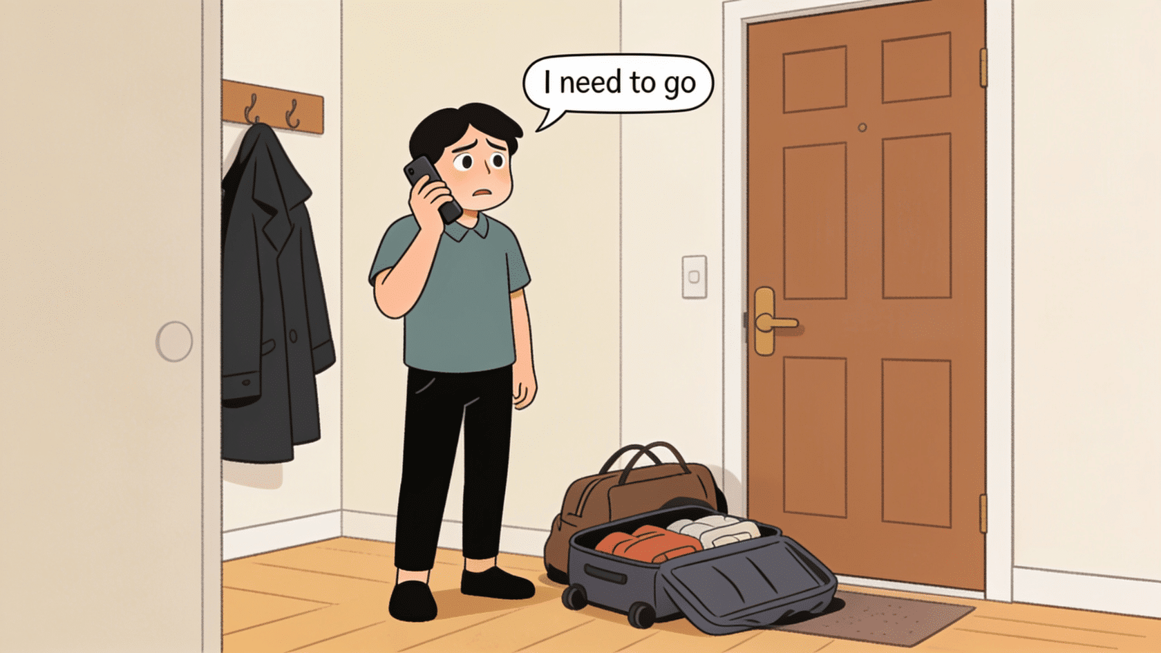 Illustration of a person reacting to a family emergency, good excuses to miss work
