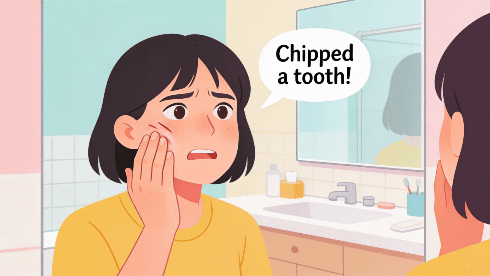 Illustration of a person reacting to a chipped tooth, good excuses to miss work