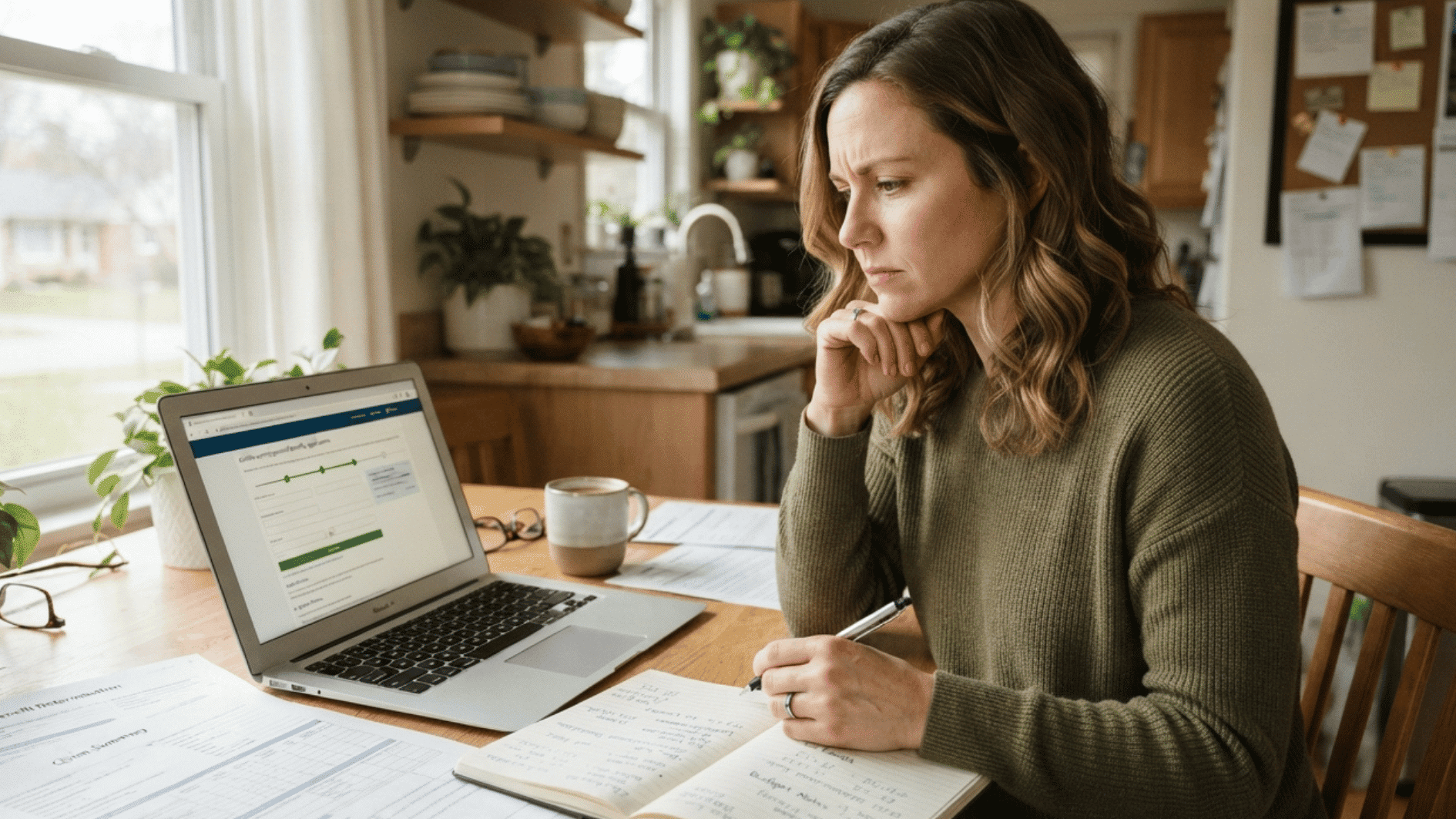 unemployed worker reviewing documents and an online application while checking unemployment eligibility