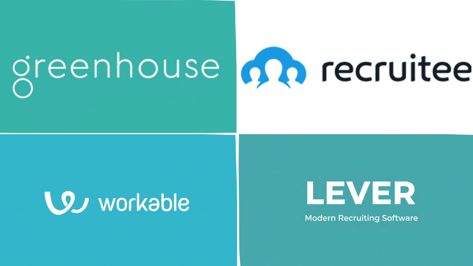 logo collage of recruiting software platforms Greenhouse, Recruitee, Workable, and Lever used for hiring and applicant tracking systems