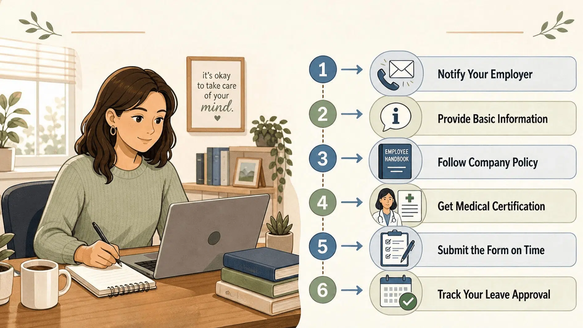 steps to request intermittent FMLA for mental health, from notifying an employer to submitting medical certification and tracking leave approval