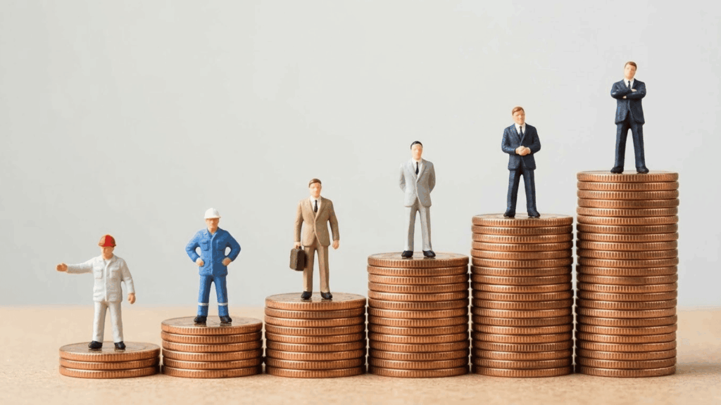 miniature workers standing on coin stacks representing what's the highest paying job in the world