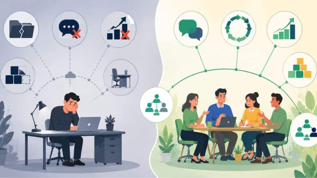 Illustration showing workplace exclusion and reduced support linked to quiet firing